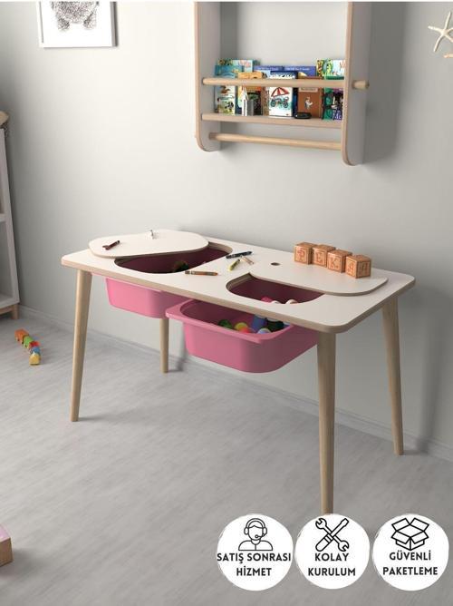 Çocuk Oyun Ve Aktivite Masası - Pembe Sepetli