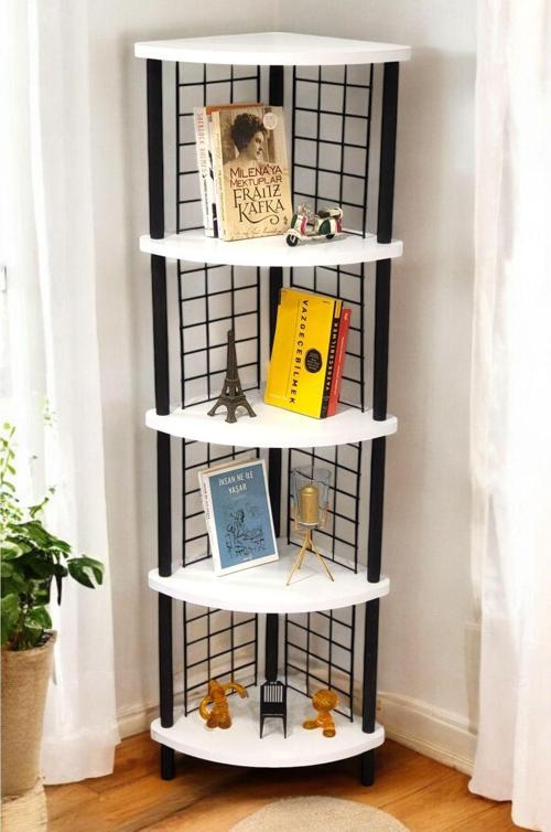 Çevir Kur 5 Raflı Dekoratif Köşe Rafı Aksesuar Rafı Kitaplık