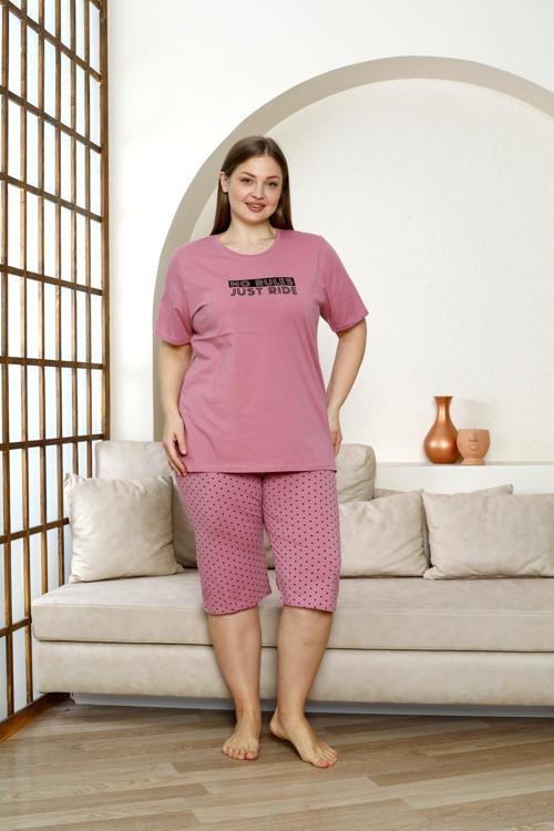 %100 Pamuk  Büyük Beden Kısa Kol Kapri Kadın Pijama Takımı