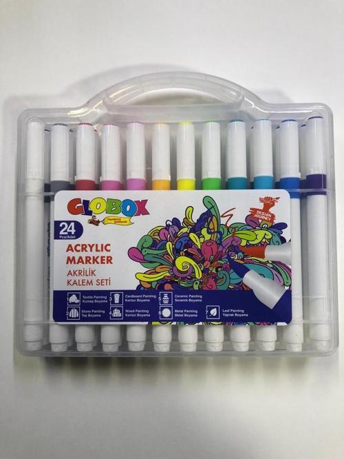 24 RENK AKRİLİK KALEM SETİ FIRÇA UÇ PLASTİK KUTULU
