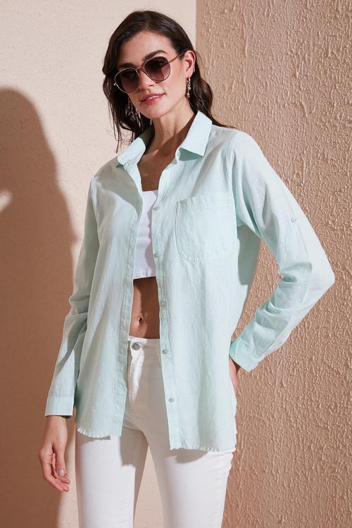 Pamuklu Regular Fit Cepli Bayan Gömlek CF25S16992 MİNT