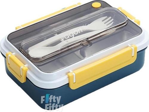 Bento Lunch Box Ofis-Okul İçin Yeni Nesil Sefer Tası Tek Kat 3 Bölme Çatal Ve Kaşıklı -Paslanmaz Çelik FF528
