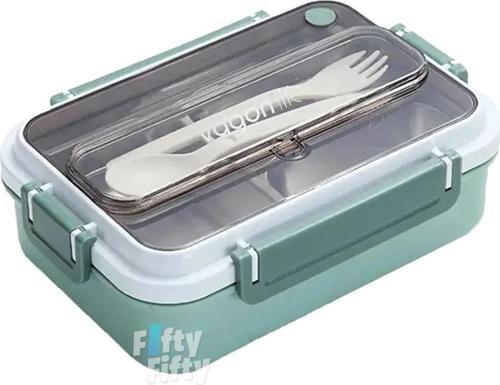 Bento Lunch Box Ofis-Okul İçin Yeni Nesil Sefer Tası Tek Kat 3 Bölme Çatal Ve Kaşıklı -Paslanmaz Çelik FF528