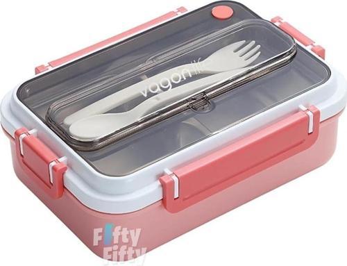 Bento Lunch Box Ofis-Okul İçin Yeni Nesil Sefer Tası Tek Kat 3 Bölme Çatal Ve Kaşıklı -Paslanmaz Çelik FF528
