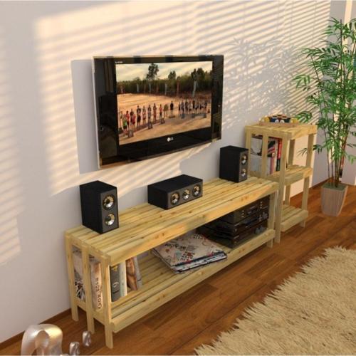 Midia Dual Açık Ahşap Medya Ünitesi Ve Kitaplık