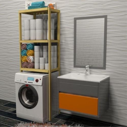Qualıty Trıo Lıght - 3 Katlı Çamaşır Makinesi Üzeri %100 Ahşap Raf