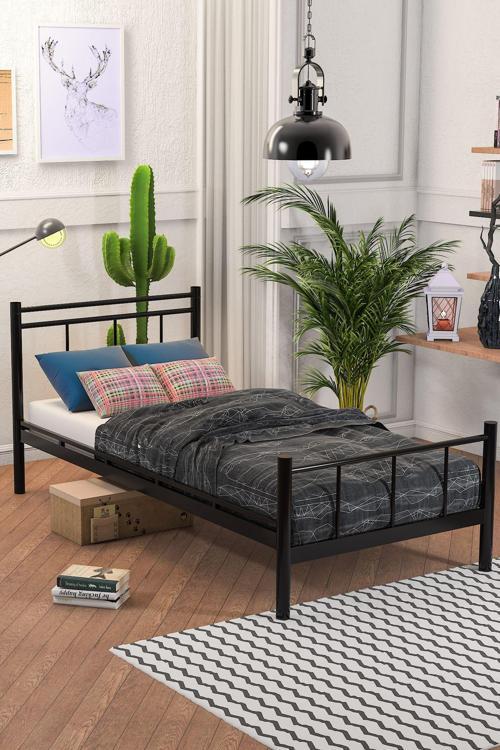 Ferforje Metal Karyola Set ( Yatak Dahil ) Siyah 120x200 cm