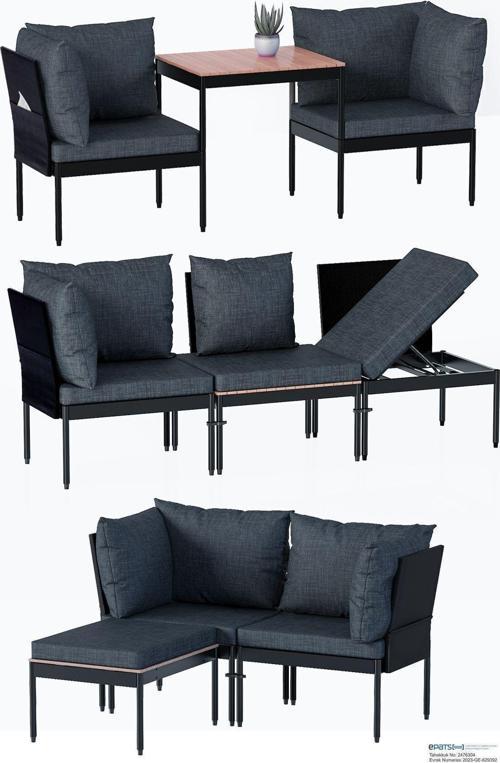 Mini Multilounge Bahçe Balkon Mobilyasi, Şezlong Siyah