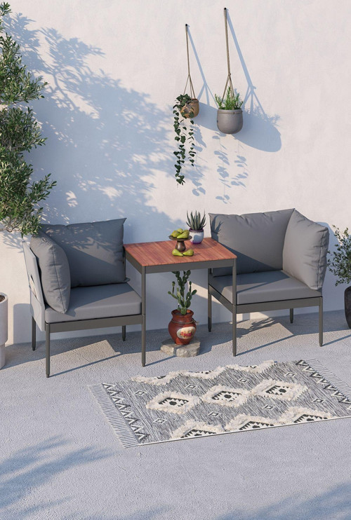 Mini Multilounge Bahçe Balkon Seti, Şezlong Gri