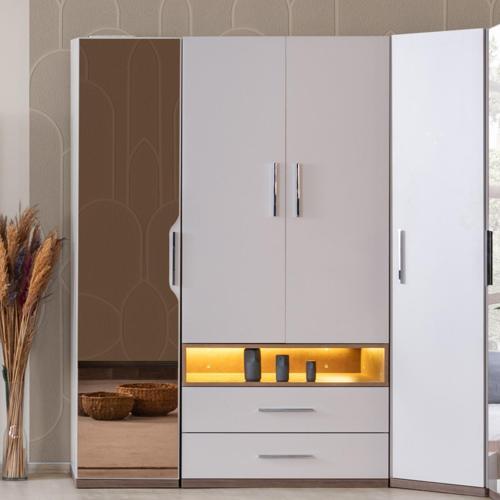 Gardırop, Milano 4 Kapaklı Çekmeceli, Aynalı Köşe Dolap
