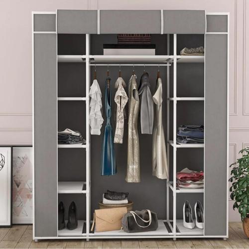 Bez Dolap Plastik Profilli 12 Raf 60cm Askı Portatif Dolap Gri