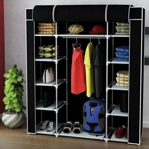Bez Dolap Plastik Profilli 12 Raf 60cm Askı Portatif Dolap Siyah