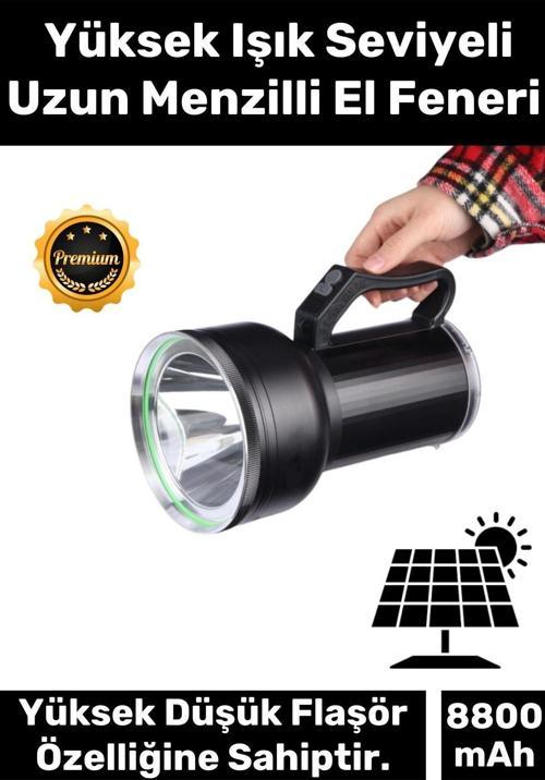 Premium 5 Modlu GT Led Taşınabilir Beyaz Işık 8800 mAh Akülü 23cm Güneş Solar Ledli Fener Aydınlatma