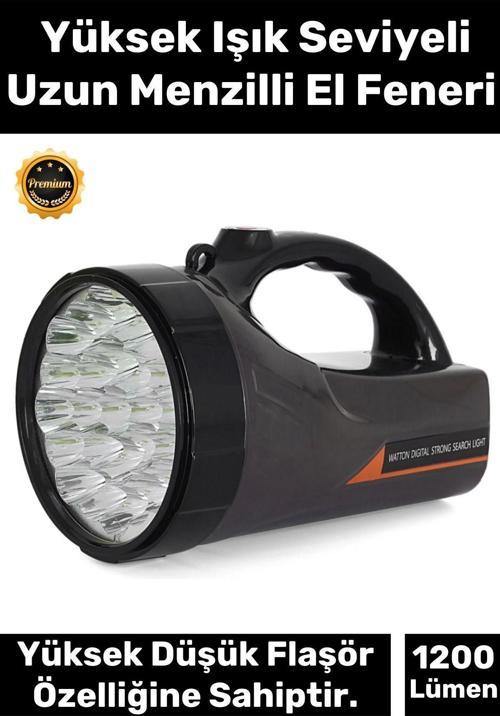 Premium 3 Modlu Beyaz Işıklı 75W Şarjlı Taşıma Askılı 300 Metre Mesafe 1200 Lümen 25 Ledli El Feneri