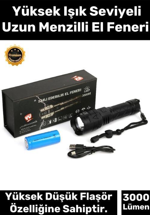 Premium 5 Modlu Gün Işığı Aydınlatma 750 Metre Menzil 8800 mAh 3000 Lümen Süper Güçlü El Feneri