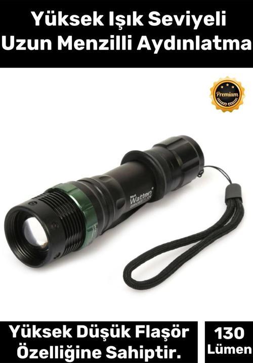 Premium 3 Modlu Selektörlü 130 Lümen Beyaz Aydınlatma 3 Adet Pilli Zoomlu Q5 LED Güçlü El Feneri