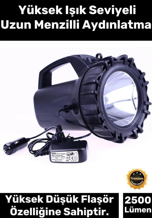 Premium 3 Modlu 2500 Lümen 600 Metre Menzilli Beyaz Aydınlatma Power Led Şarjlı 50 W Büyük Fener