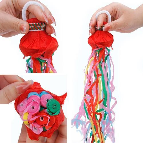 Çek-Bırak Karışık Konfeti Atıcı - Renkli Kağıt Şeritli Parti Popper (10'lu Paket)
