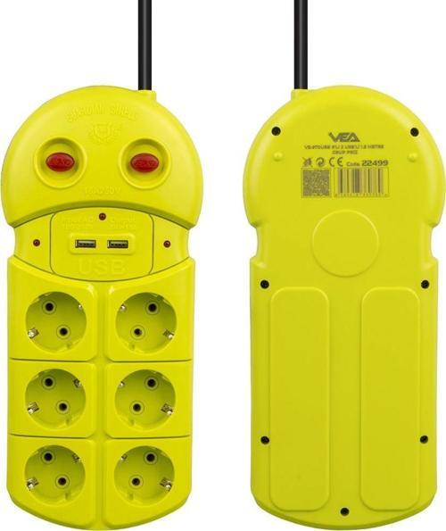 VE-970USB 6'Lı 2 USB'li 1.5 Metre Grup Priz