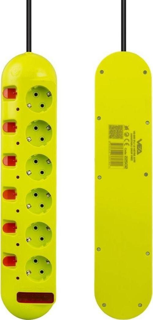 VE-E60 6'Lı 1.5 Metre Ayrı Anahtarlı Grup Priz