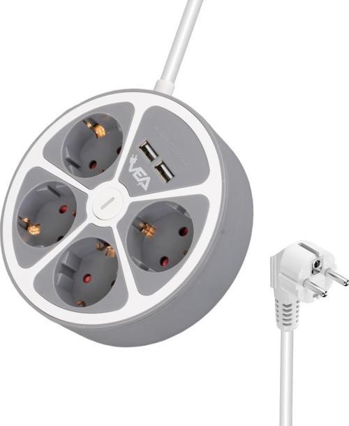 VE-G604YU 4'lü 2 USB’li Anahtarlı 1.5 Metre Grup Priz
