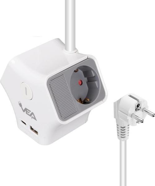 VE-G903YC 3'lü USB+ Type-C Girişli Anahtarlı 1.5 Metre Grup Priz