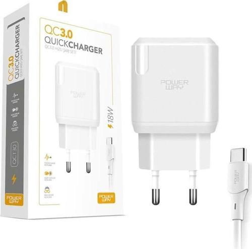 QCT30 18 Watt 3 Amper Type-C Kablolu Hızlı Şarj Aleti Seti