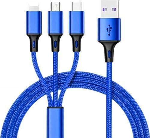 PM-26334 3 IN 1 Mavi 1.2 Metre Şarj Kablosu