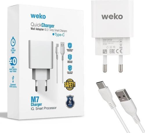 WK-21435 M7 2.1 Amper Telefon Şarj Adaptörü + Type-C Kablo