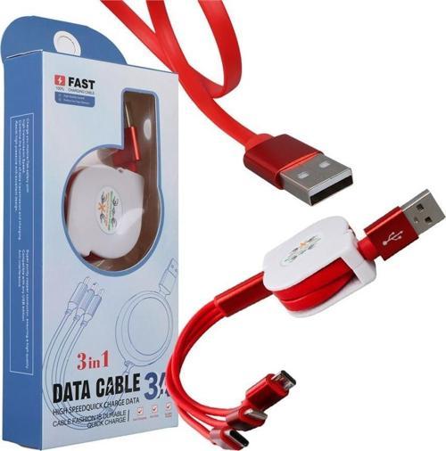 PM-26345 3 IN 1 Kırmızı Şarj Kablosu