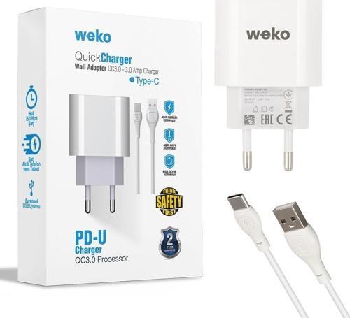 WK-21442 PDU QC 3.0 Amper Telefon Şarj Başlık Adaptörü + Type-C Kablo