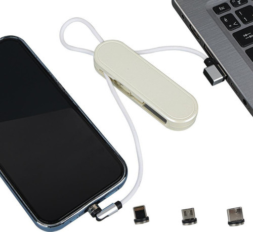 PM-25905 Beyaz 3in1 (Type C- Lightning-Micro Usb) Manyetik Uç Taşınabilir Şarj Kablosu