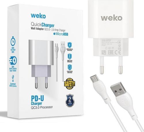 WK-21441 PDU QC 3.0 Amper Telefon Şarj Adaptörü + Micro USB Kablo