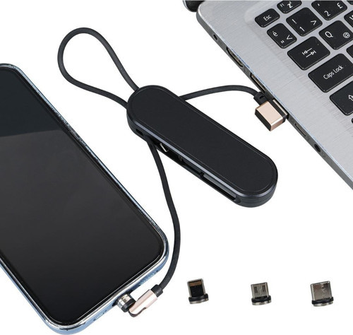 PM-25906 Siyah 3in1  (Type C- Lightning- Micro Usb) Manyetik Uç Taşınabilir Şarj Kablosu