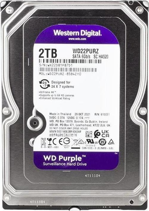 Purple WD22PURZ 2 TB Sata 6GB/S 7-24 Güvenlik Harddisk