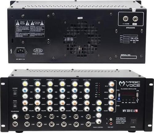 Magicvoice MV-300EF-TR 300 Watt 6 Mikrofon Girişli USB-Bluetooth Destekli Trafolu Mixer Amfi