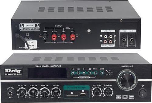 K-166 150 Watt 4-8 Ohm USB-SD Kumandalı 3 Mik.Giriş Hat Trafolu Anfi