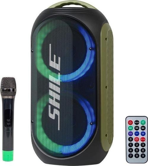 Shile SL-2019A El Mikrofonlu-Kumandalı USB/SD/BT Işıklı Taşınabilir Şarjlı Seyyar Amfi