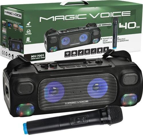 Magicvoice MV-7001 VHF El Mikrofonlu USB-SD-Bluetooth Işıklı 40 W Taşınabilir Şarjlı Seyyar Amfi