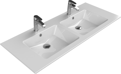 İbiza Etajerli Lavabo 121X51 Cm (Çift Hazneli, Çift Batarya Delikli) Beyaz