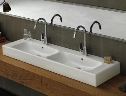 Pinto Etajerli Lavabo 120X47 Cm (Çift Hazneli, Çift Batarya Delikli) Beyaz