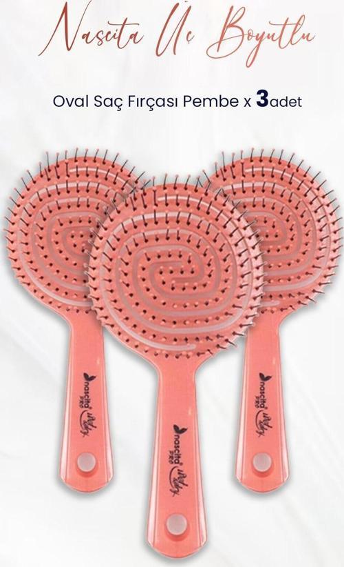 Üç Boyutlu Oval Saç Fırçası Pembe x 3 Adet