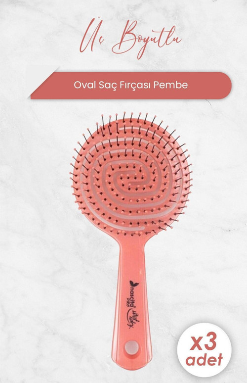 Üç Boyutlu Oval Saç Fırçası Pembe x 3 Adet
