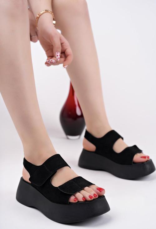 NANSHE Kalın Taban Çift Bantlı Cırtlı Günlük Kadın Sandalet