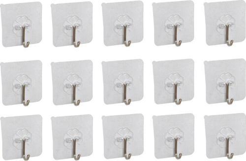 15 Adet Kendinden Yapışkanlı Şeffaf Askı Metal Kancalı