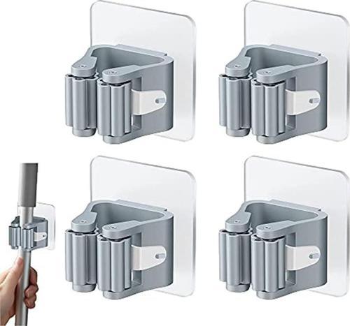 4 Adet Süpürge Mop Tutucu Duvar Kendinden Yapışkanlı Duvar Delme Gerektirmez (Gri)