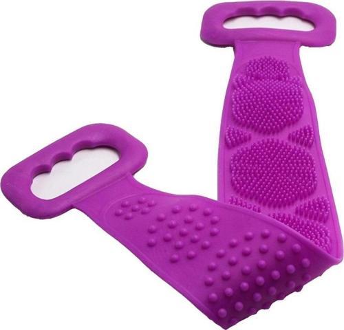 Çift Taraflı Banyo Hamam Lifi Silikon Masajlı Yumuşak Duş Lifi Banyo Kesesi 70 Cm - Mor