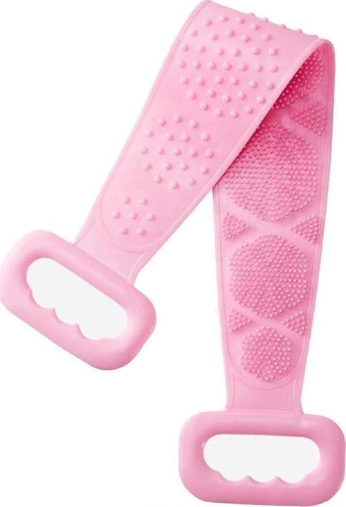 Çift Taraflı Banyo Hamam Lifi Silikon Masajlı Yumuşak Duş Lifi Banyo Kesesi 70 Cm - Pembe