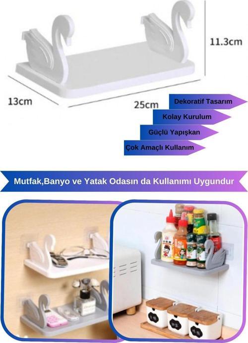 Kuğu Tasarımlı Raf Kendinden Yapışkanlı Dekoratif ve Portatif Raf