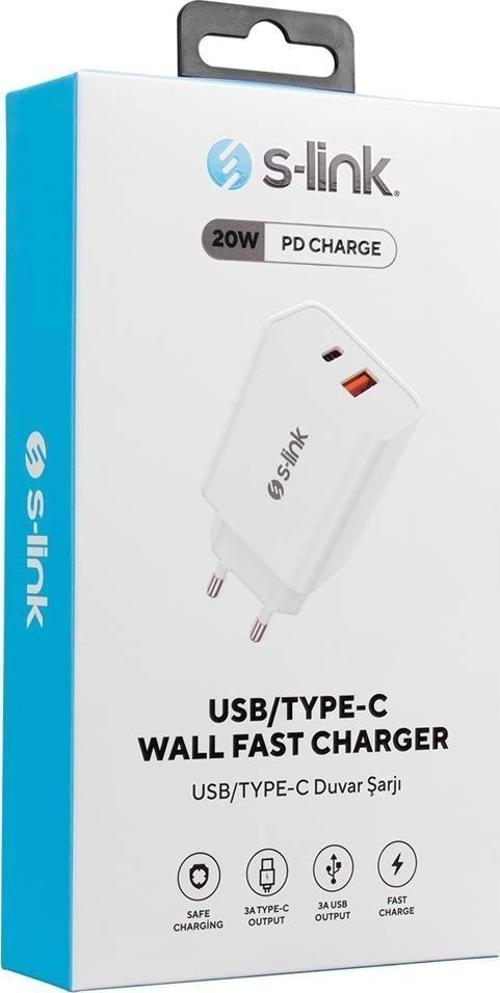 SL-EC60 20W PD3.0-Quick Charge QC3.0 Type USB-C +USB A Hızlı Beyaz Ev Şarj Adaptör